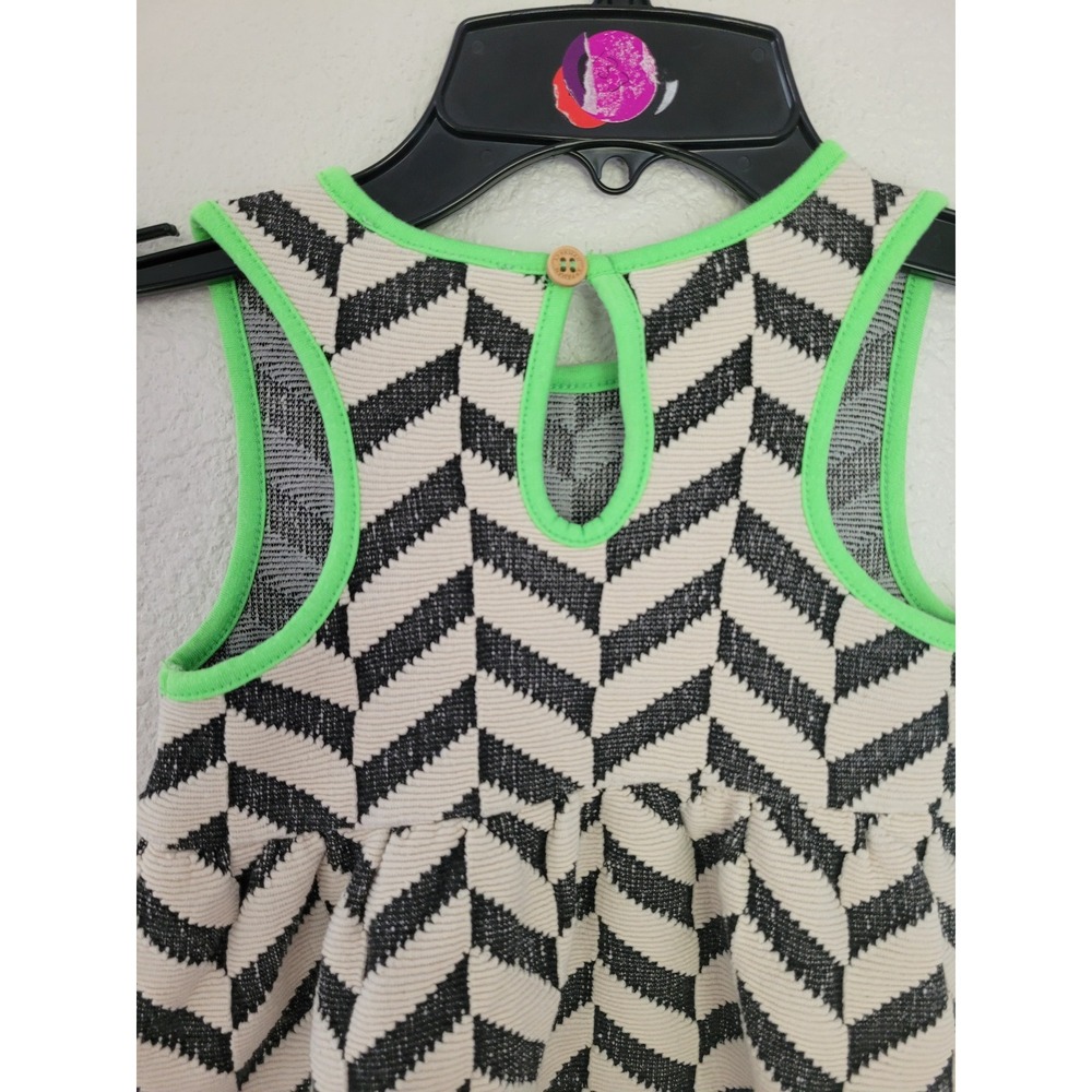 Appaman Mini Baby Girls Black White Chevron Neon Green Pom Pom Dress 18-24M #1 - Picture 5 of 6